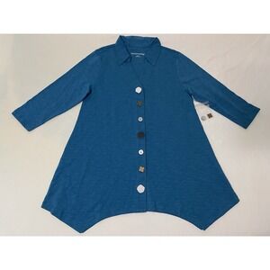 Soft‎ Surroundings Womens Top Danielle Button Asymmetric Tunic Blue Small NWOT